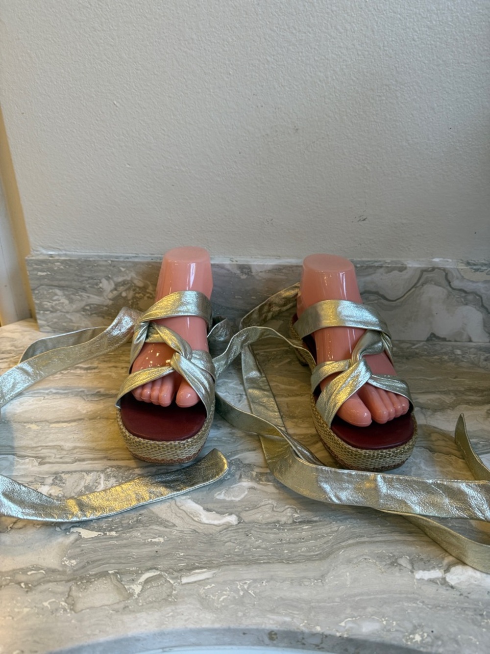 Marc By Marc Jacobs Metallic Gold Wrap Espadrille Wedge Sandals